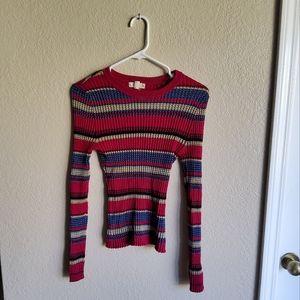 Burgundy striped long sleeve, (M)